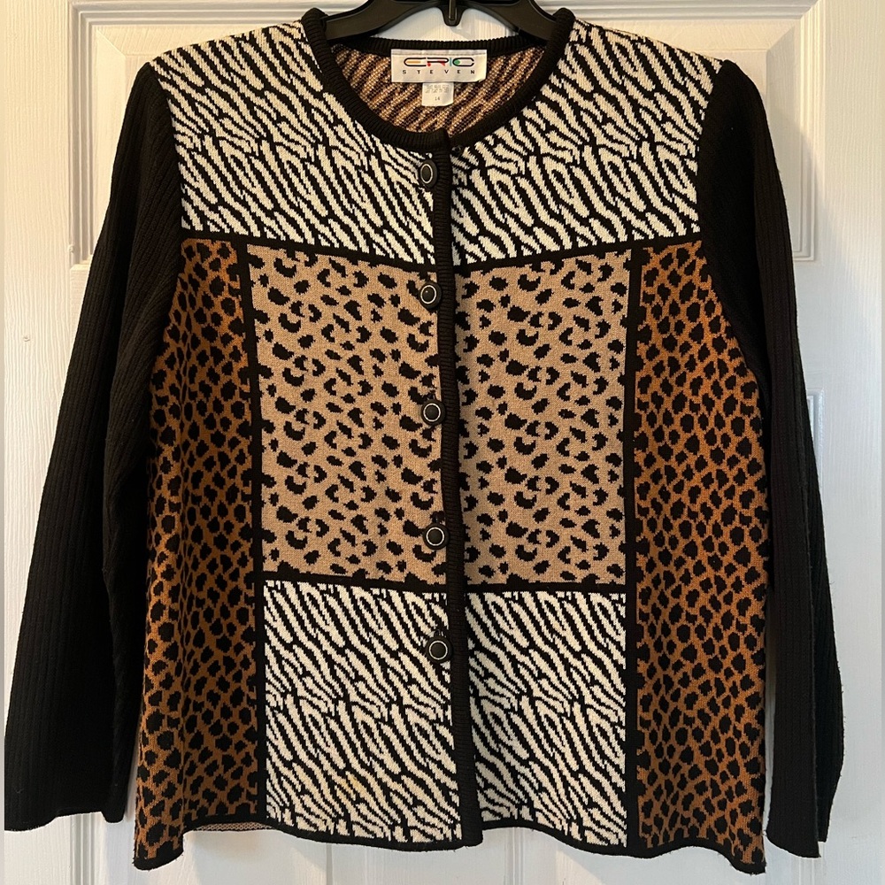 Vintage 90’s Epic Steven Animal Print Block Cardigan Sweater - size 14